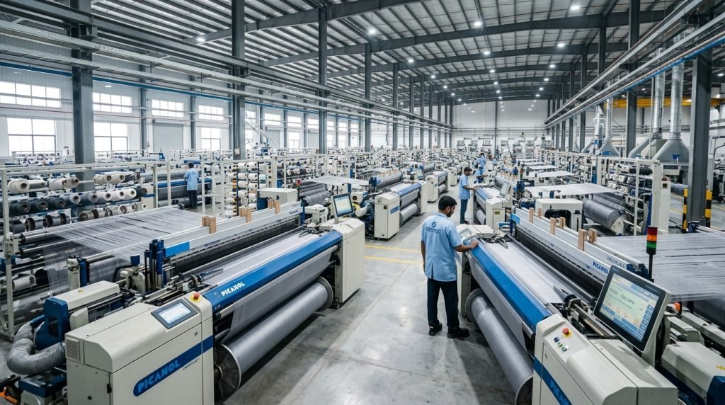 Air-jet textile weaving machinery